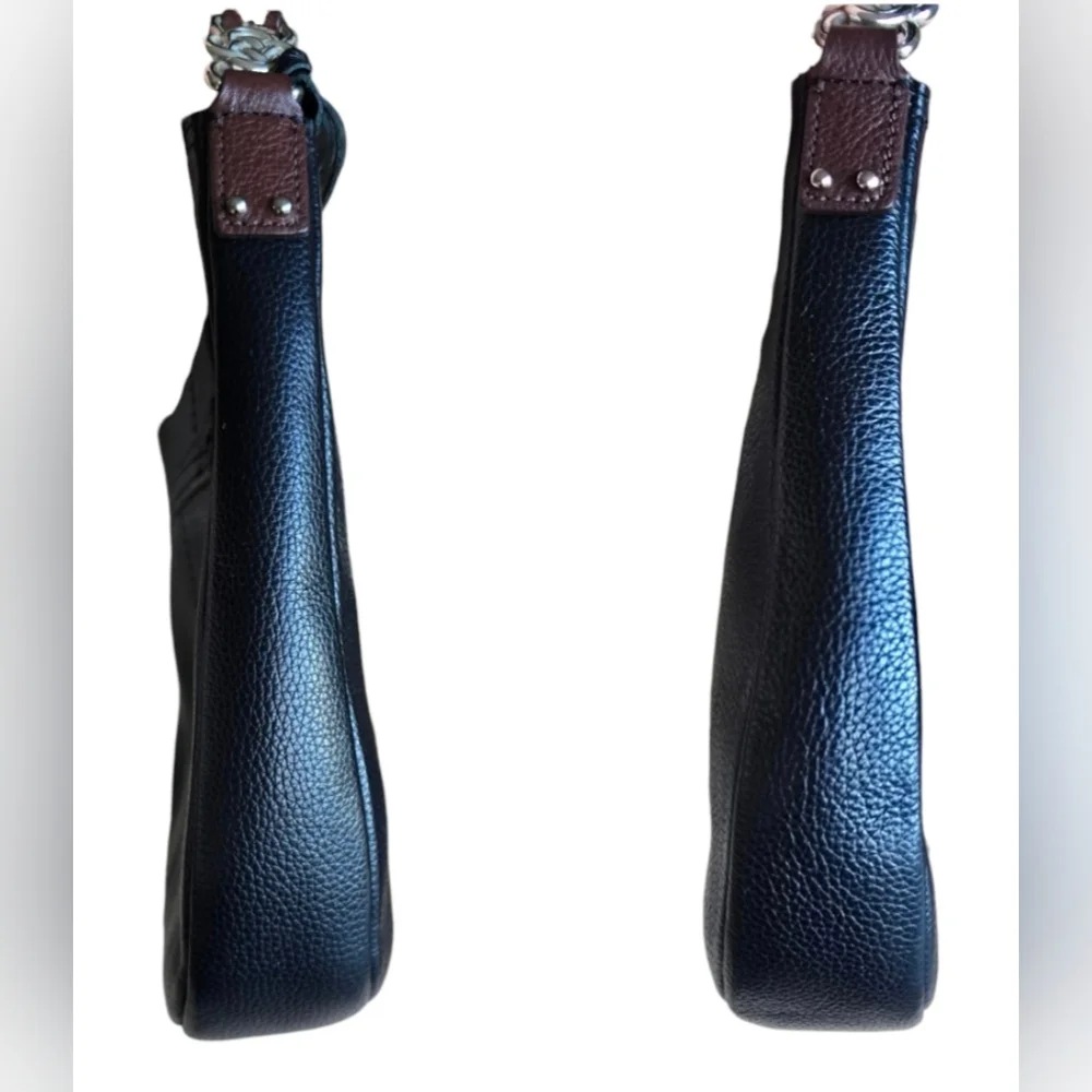 EUC Brighton Aidan Shoulderbag Black Chocolate leather hobo w/ woven acc… - Picture 6 of 11